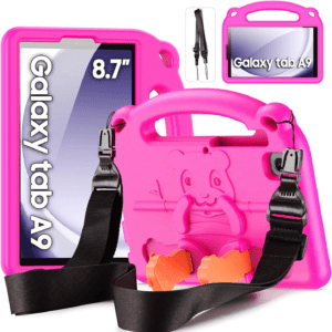 Funda DUZZONA para Samsung Galaxy Tab A9 8.7" (2023): resistente a golpes, con asa, correa ajustable y diseño infantil. Ideal para niños. Color Magenta.