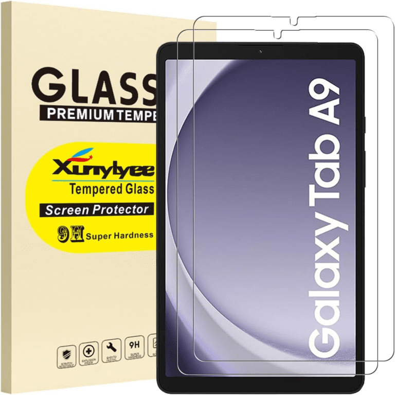 Protector de pantalla XunyLyee para Samsung Galaxy Tab A9 (8.7"): cristal templado 9H, alta sensibilidad y fácil instalación sin burbujas. Protege tu tablet.